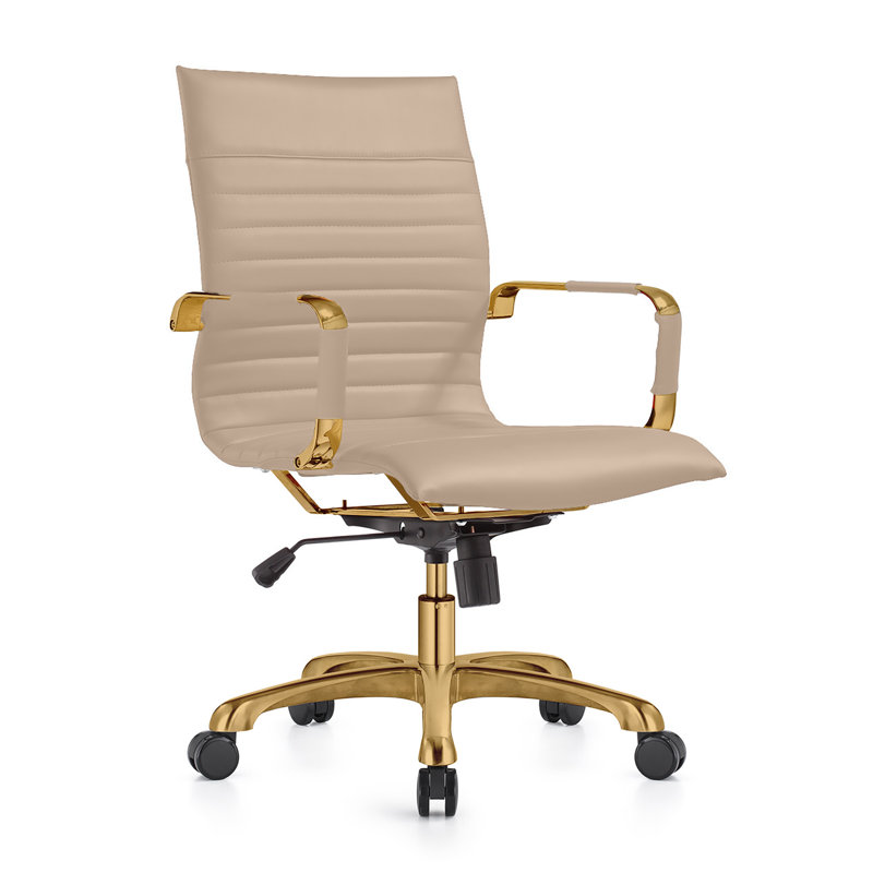 Sorrells Leather Office Conference Chair with Gold Steel Frame – Swivel Task Desk Chair with Adjustable Height, Tilt, and Casters