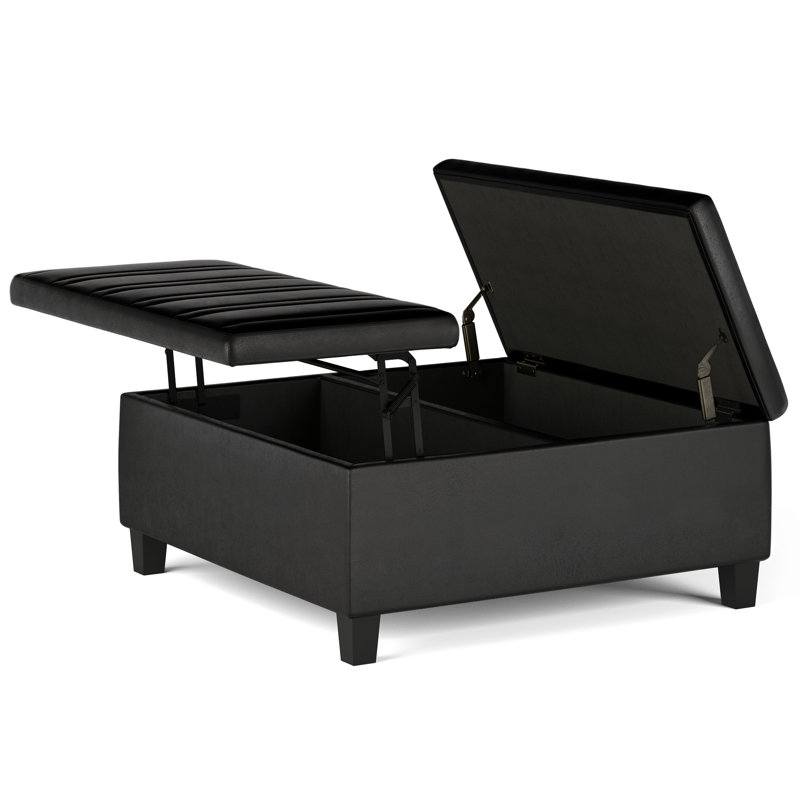 Repose-pieds de rangement pour table basse Ellis, Similicuir noir