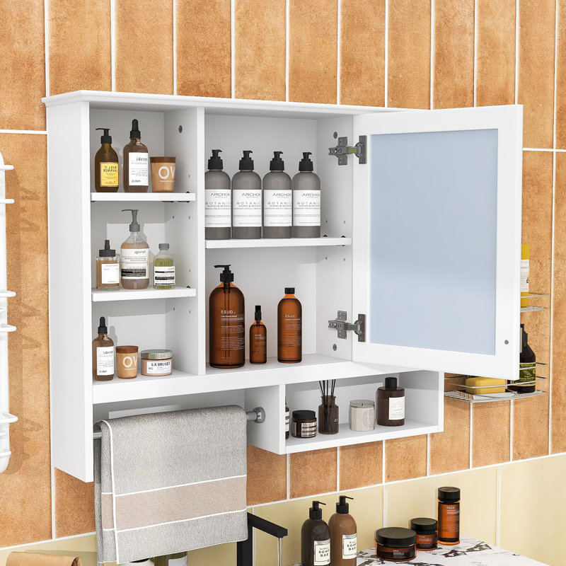 Armoire de rangement murale à miroir avec 5 tablettes réglables