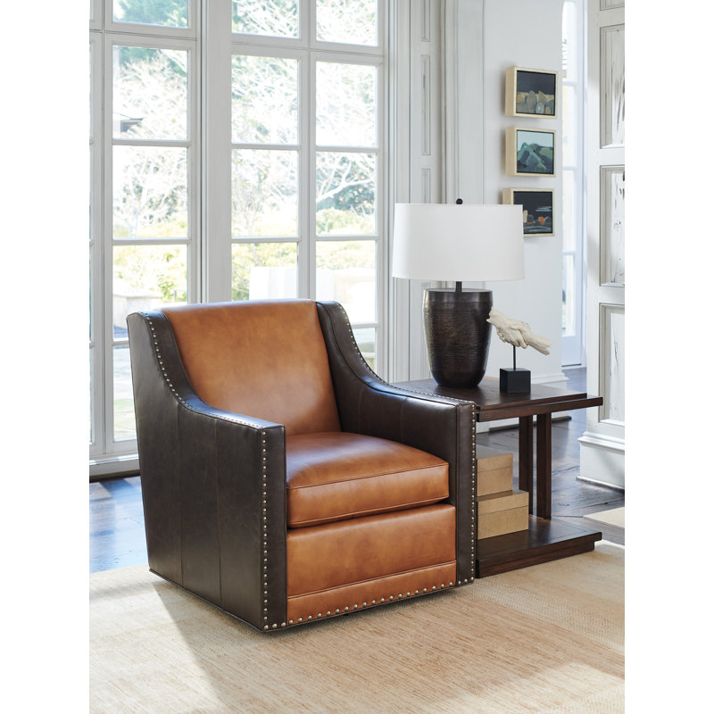 Walnut Finish Hayward Luxe Leather Swivel Accent Chair