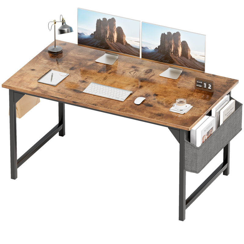 Bureau d'écriture en métal, Brun rustique, H 29,6 po x l 48 po x P 19,7 po