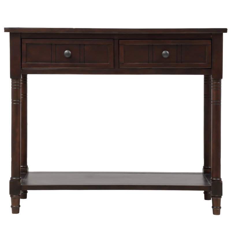 Traditional Design Console Table with Two Drawers and Bottom Shelf, Espresso