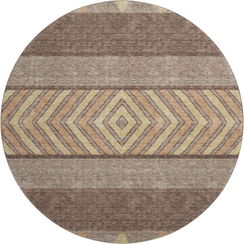 Premium Machine Washable Prisco Brown Rug, Round 8'