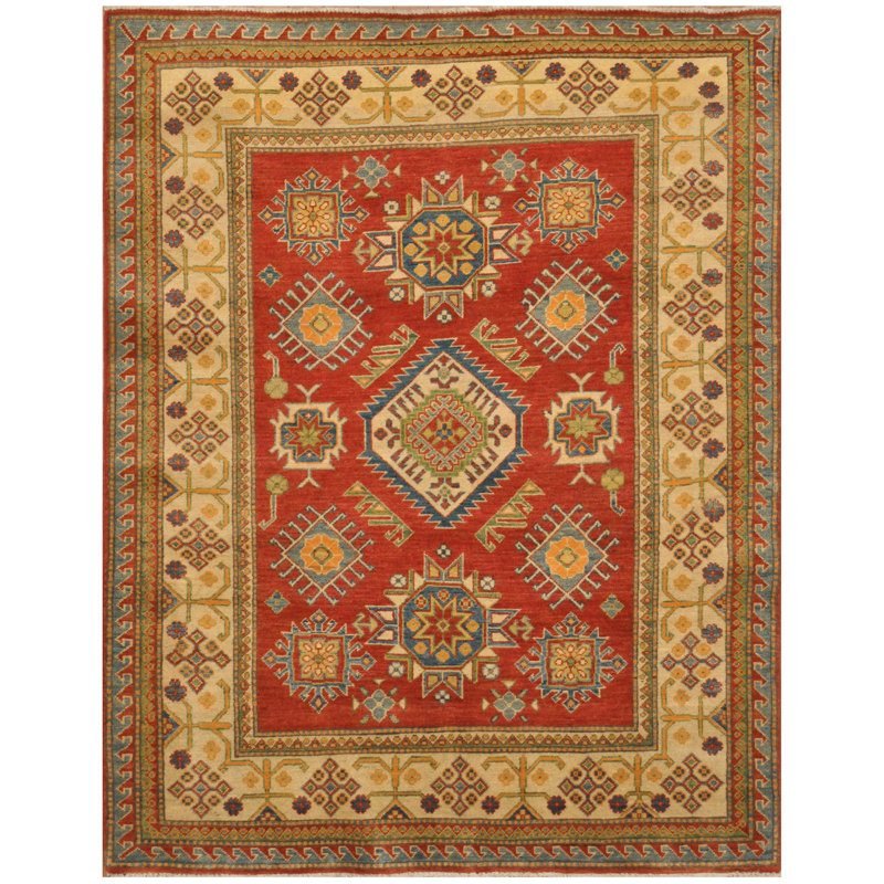 Tapis de zone en laine 5 pi x 6 pi 2 po noué la main one-of-kind-kazak rouille Gaylene