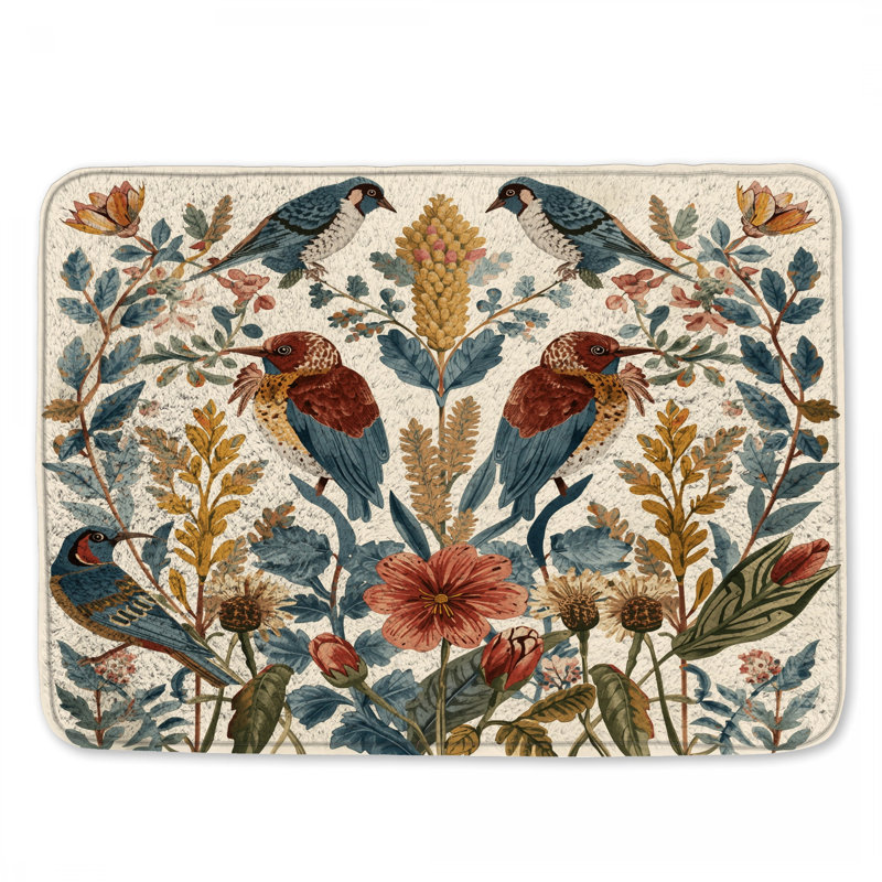 Tapis de bain oiseaux et fleurs sauvages, L 34 po x L 21 po
