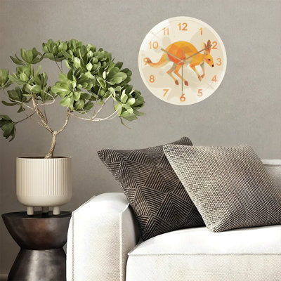 Horloge murale silencieuse en verre trempé de 30 cm, « Horloge murale kangourou », sans tic-tac, fonctionne avec des piles (piles AA non comprises), décoration artistique pour la maison
