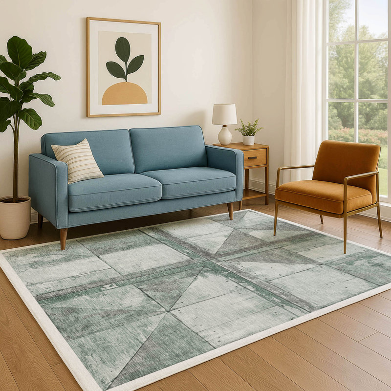 Premium Machine Washable Crestover AMF1876 Geometric Rug, Rectangle 9' x 12'