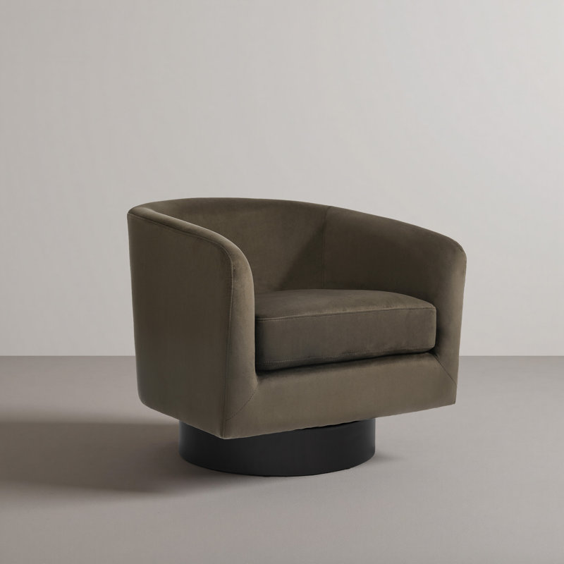 Eugenie Applewold Upholstered Coffee Velvet Swivel Barrel Chair with Solid Wood Base, Coffee