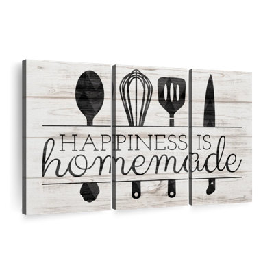 Ensemble de 3 outils de cuisine sur toile Happiness Is Hommade