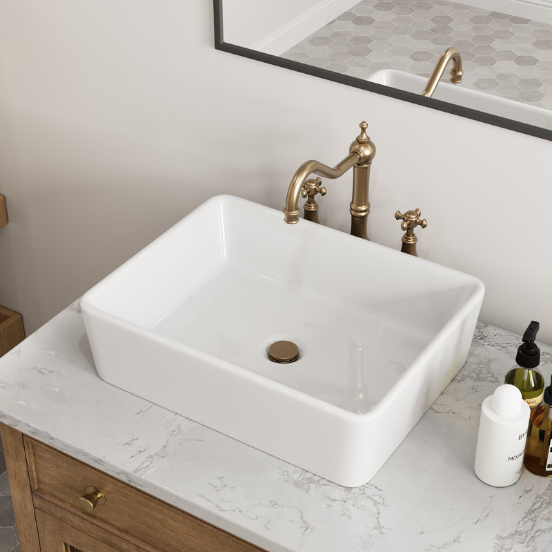 19" White Vitreous China Rectangular Vessel Bathroom Sink