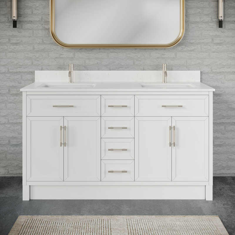 Ensemble de meuble-lavabo blanc en bois massif l 60 po x P 22 po Blakely II, Blanc, 60"