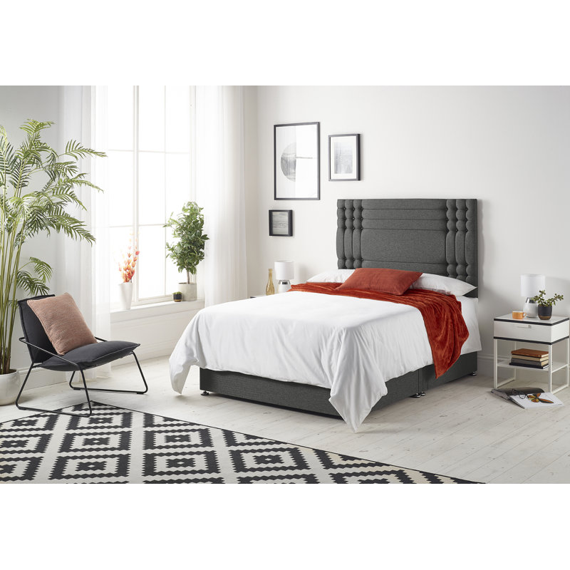 Dennishia Coilsprung Divan Bed Set, Charcoal, Small Double (4'), 2 Drawers