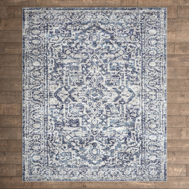 Tapis oriental bleu marine tissé au métier mécanique Ingrid, Rectangle 9 pi 3 po x 12 pi