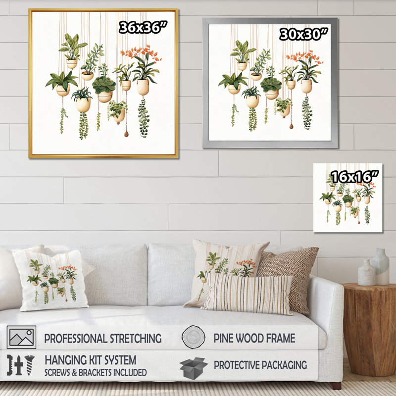 «Boho Botanical Joyful Hanging Houseplants I», reproduction sur toile, H 24 po x l 24 po x P 1 po, Toile tendue