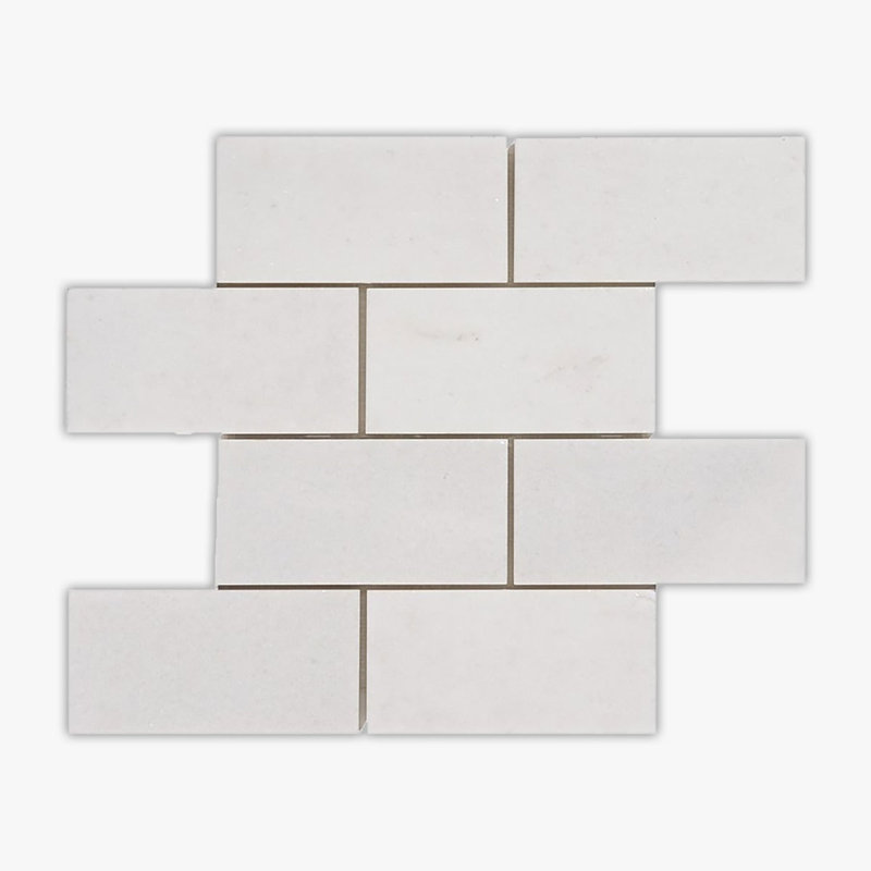 Thassos White Polished 3x6 Brick Marble Mosaic, White