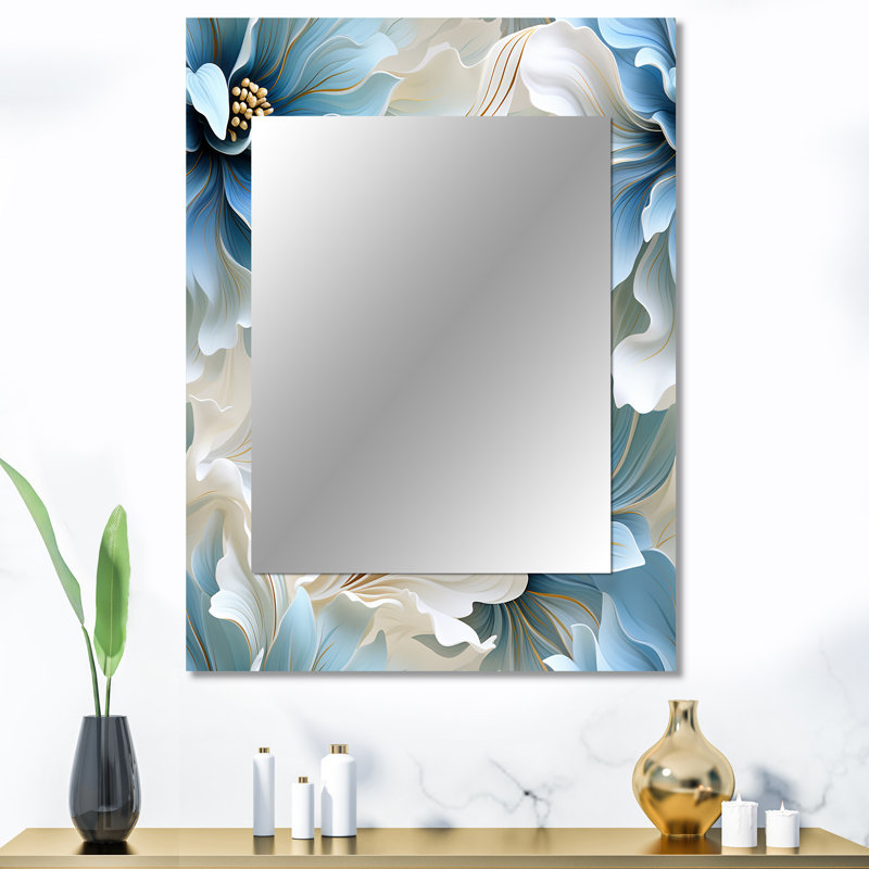 Artair ethereal damas bleu et blanc Dreams - damas unique, miroir décoratif mural, 32 po x 24 po