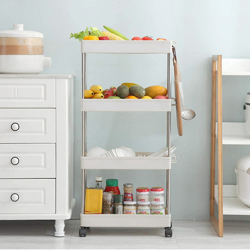 White Aluminum and Plastic 4-Tier Rolling Utility Cart