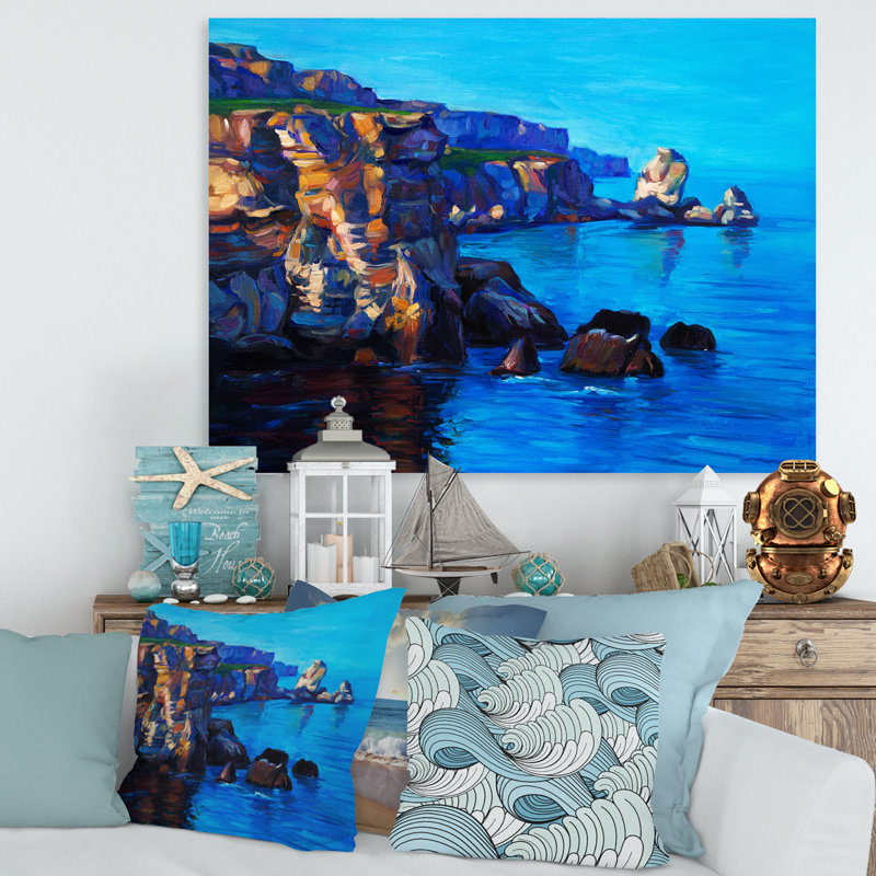 Cliff by the Ocean in the Evening Glow - Peinture sur toile, H 30 po x l 40 po x 1,5 po, Toile tendue