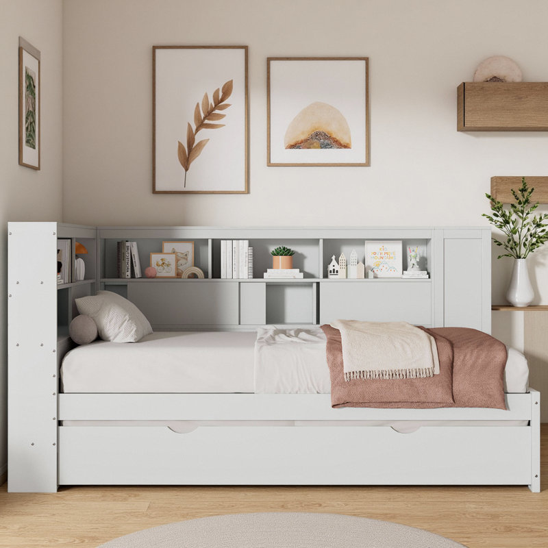 Lit de jour polyvalent avec rangement intelligent USB et gigogne, Blanc
