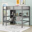 Lit mezzanine double avec tablettes et bureau-796358420