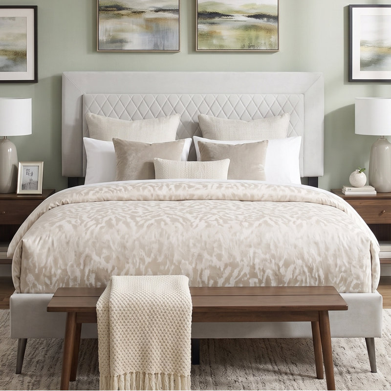 Lattice Upholstered Velvet Standard Bed, Queen