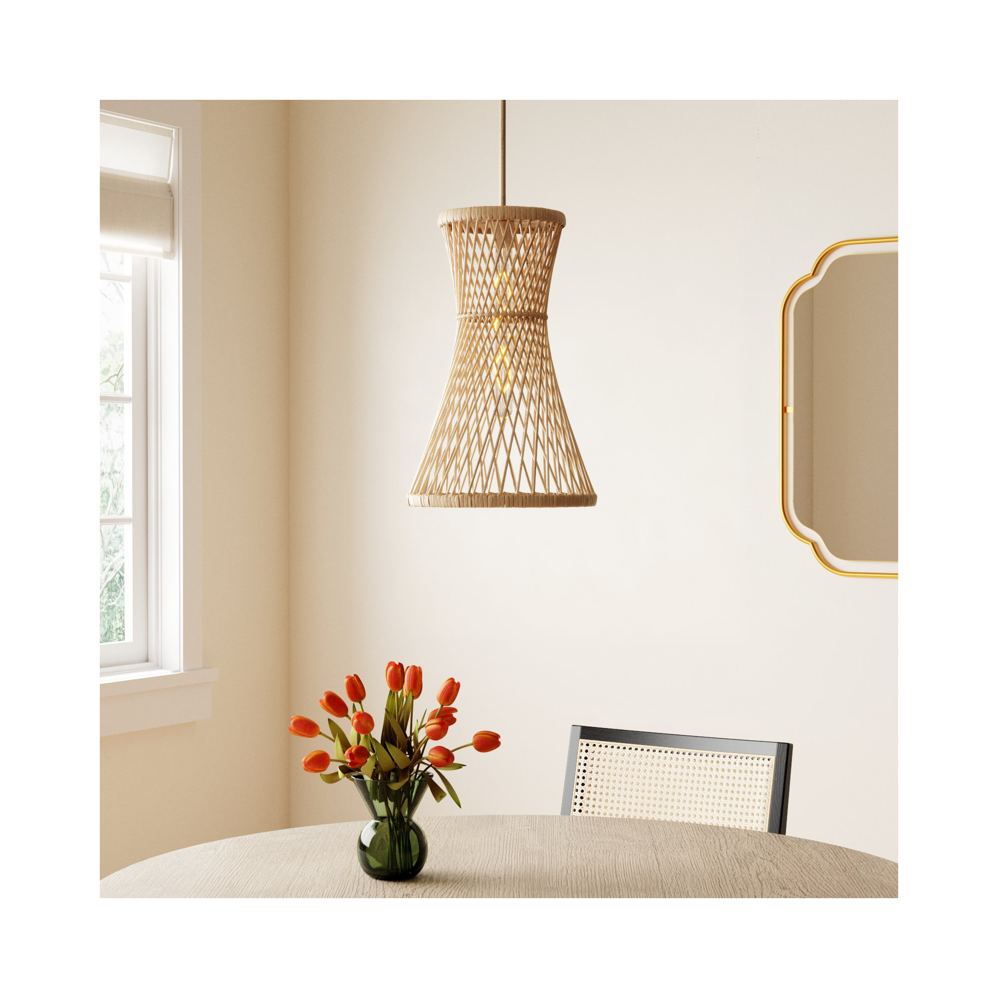 Marselle Single Light Reed Dimmable Pendant, Burnished Gold