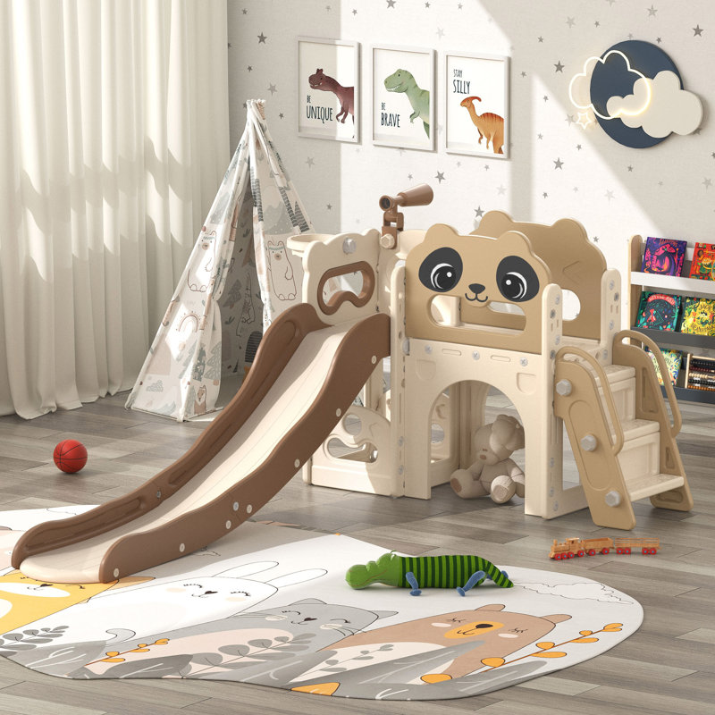 Nyeekoy 68'' W Plastic Freestanding Slide, White/Brown