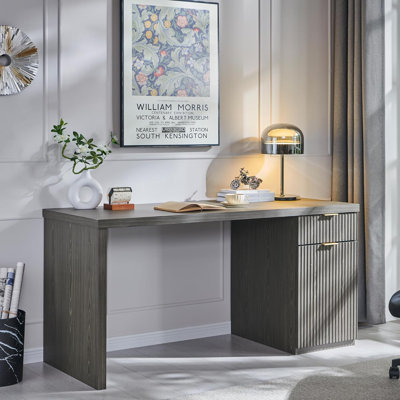 Modern Executive Desk With Storage, Wood Home Office Desk With Drawer & Cabinet