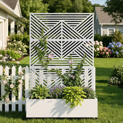 Boîte à fleurs surélevée en métal avec écran d'intimité en treillis, roues verrouillables et drainage pour plantes grimpantes et légumes
