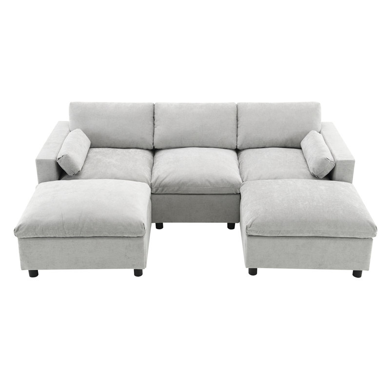 Canapé modulaire en chenille 86,5 "avec poches de rangement, ensemble de canapé en U à 5 places avec coussins, combinaison libre, canapé Cloud moderne avec 2 repose-pieds mobiles pour le salon, appartement