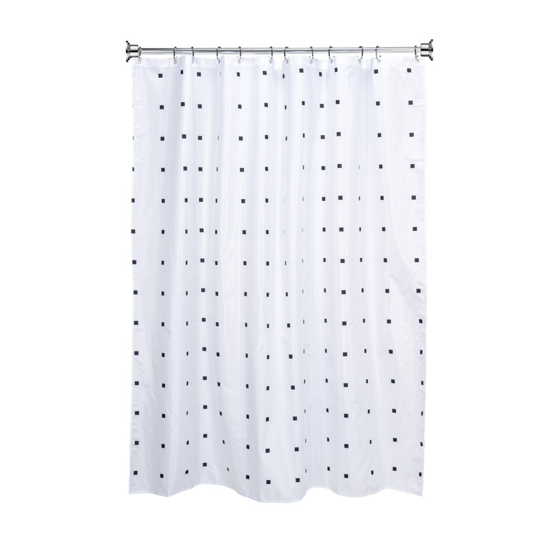 Croydex White Shower Curtain with Black Dots Design - 100% Polyester with a Weighted Hem, Machine Washable and coated with Proseal for Water Repellence, 1800x1800mm