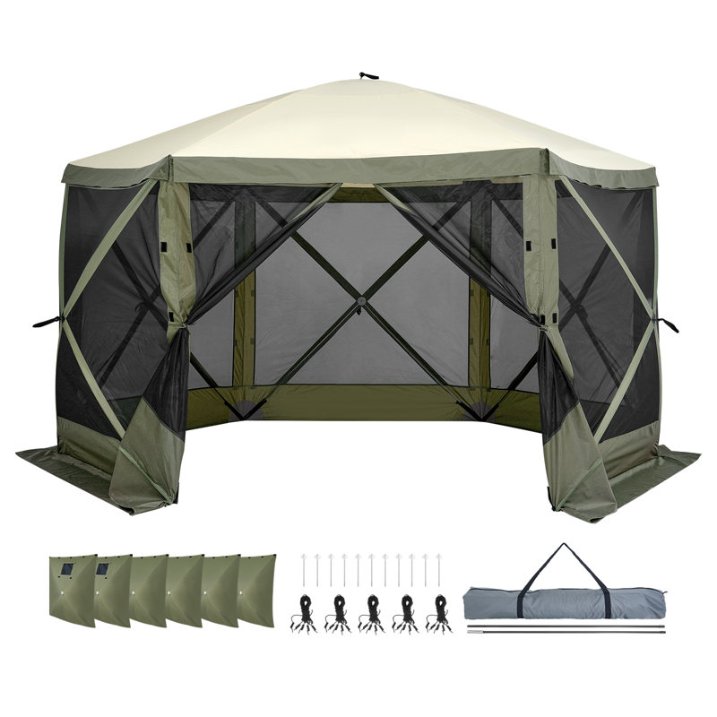 Pop Up Gazebo Tent, Pop-Up Screen Tent 6 Sided Canopy Sun Shelter with 6 Removable Privacy Wind Cloths & Mesh Windows, 12x12FT Quick Set Screen Tent with Mosquito Netting