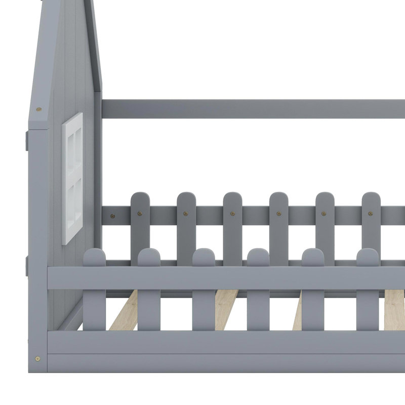 Lit maison avec fenêtre et clôture, DEL, Gris