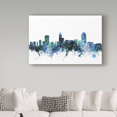Raleigh North Carolina Blue Teal Skyline by Michael Tompsett - Graphic Art on Canvas