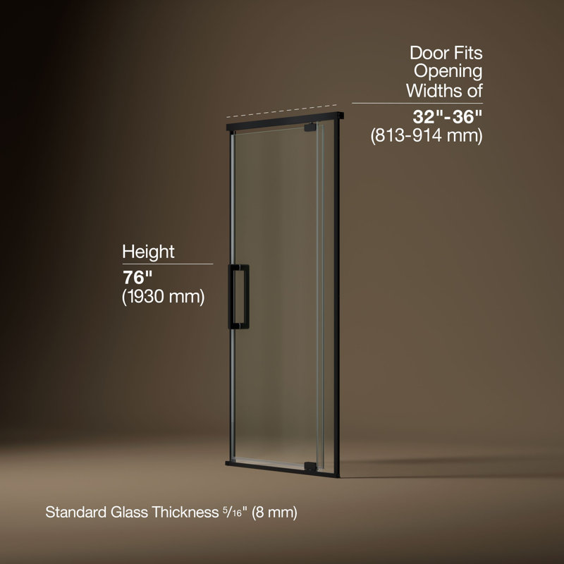 Porte de douche pivotante H 76 po avec verre épais 5/16 po, Noir