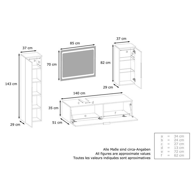 Aariyona 4-Piece Bathroom Furniture Suite, Natural Oak, Features a mirror