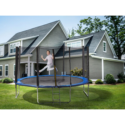 Torpoint Freeport Park 366 in. x 366 in. Round Backyard Trampoline with Safety Enclosure Indoor Backyard: Above Ground Trampoline with Handlebar