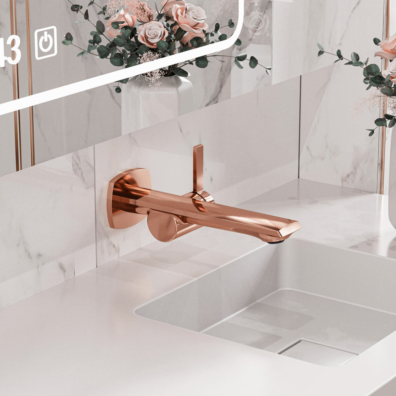 Wall Mounted Solid H59 Brass Single Handle Rose Gold Finish Bathroom Faucet, Rose Gold