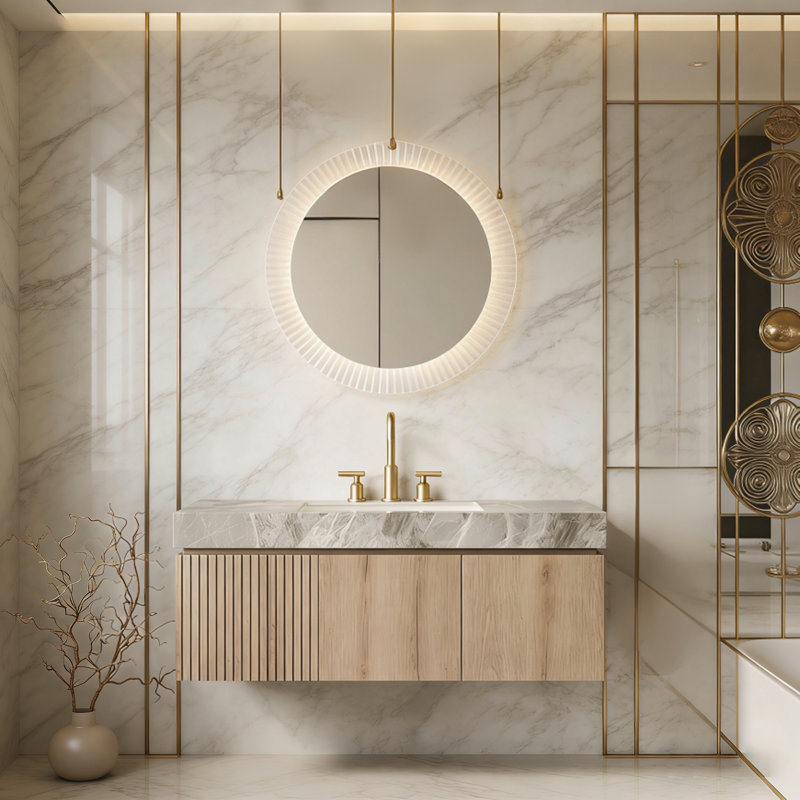Meuble-lavabo 48 po, comptoir en granite et lavabo en céramique avec 3 trous pré-percés, Beige, 48"