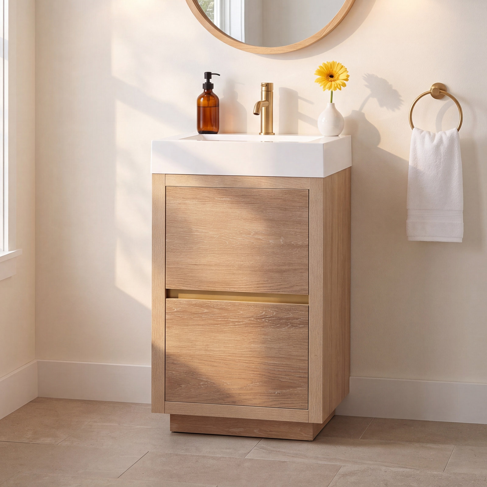 Beira 17.7'' Single Bathroom Vanity, North American Oak, White