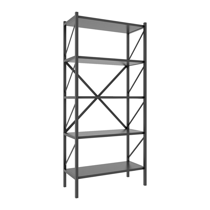 Addley 160cm H x 66cm W Metal Standard Bookcase, Black