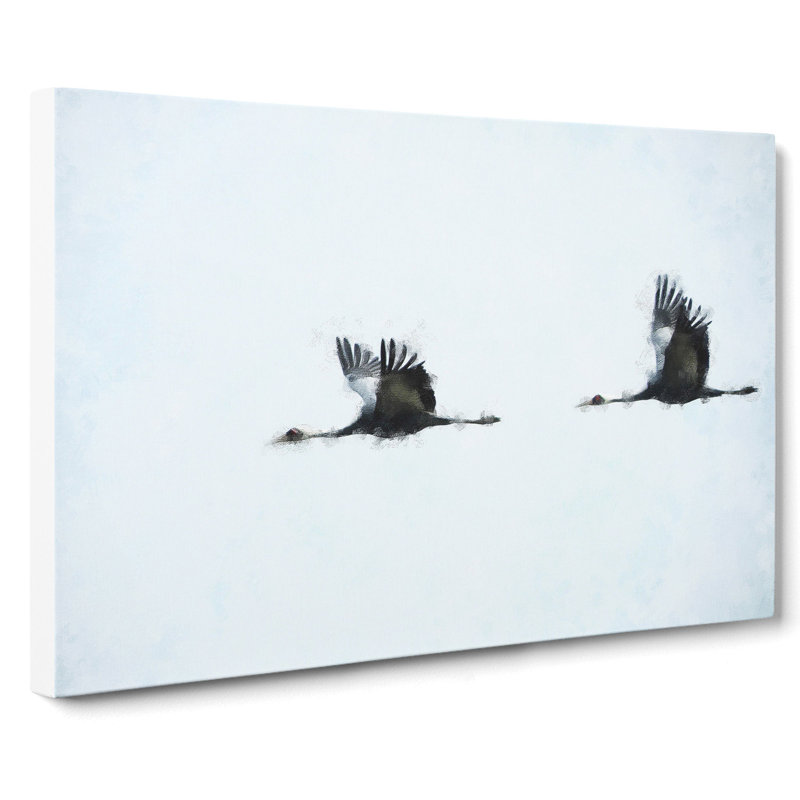 Flying Crane Birds - Wrapped Canvas Painting, 35cm H x 50cm W x 3cm D