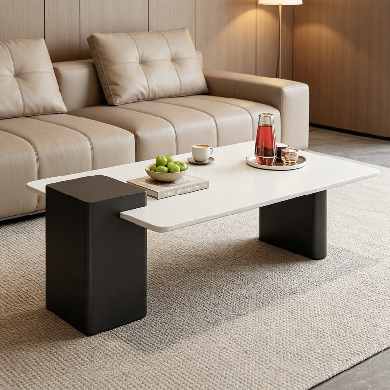 Table basse de salon en ardoise Minimalisme, H 17,71 po x l 62,99 po x P 27,55 po, Blanc/Noir, Couleur unie