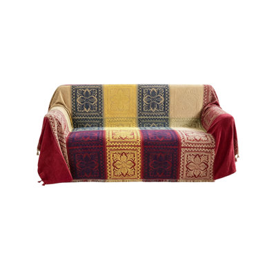 Jacquard Boho Throw Blanket with Tassels, Throw 220 x 260 cm for 2 3 4 Seater Sofa