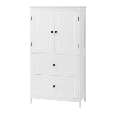 Armoire de rangement pour salle de bain, armoire avec deux portes et tiroirs, tablette réglable, panneau de fibres à densité moyenne