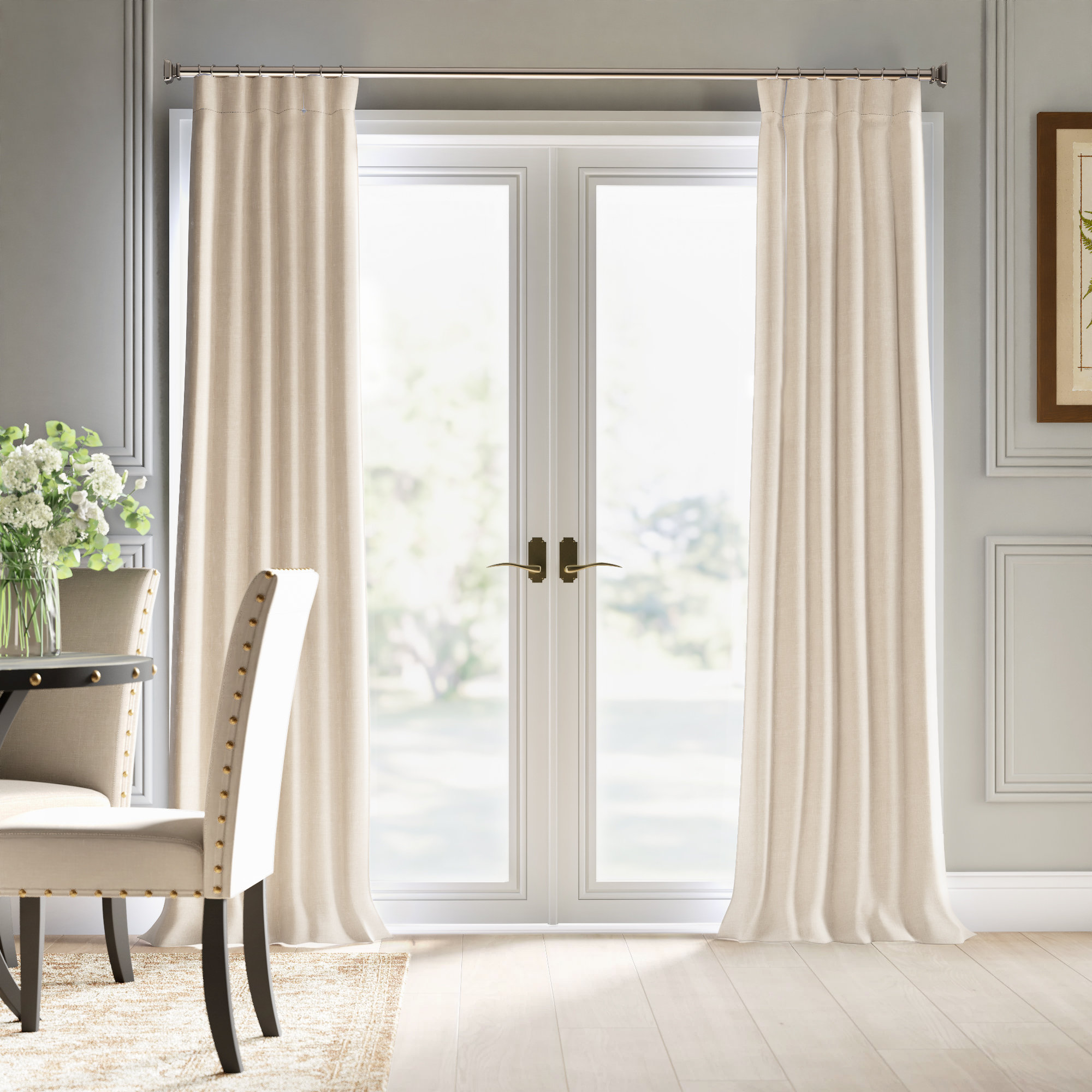 Briella French Linen Room Darkening Curtain, 50" W x 108" L, Ancient Ivory
