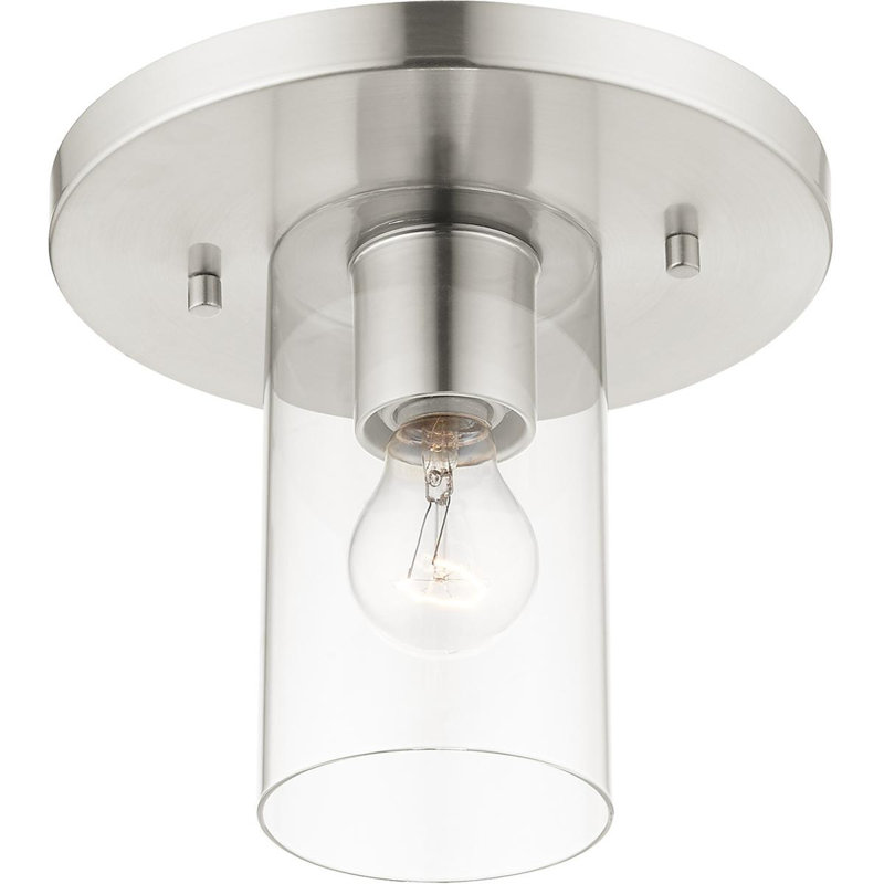 Plafonnier encastré 1 lumière avec abat-jour en verre transparent, Nickel brossé