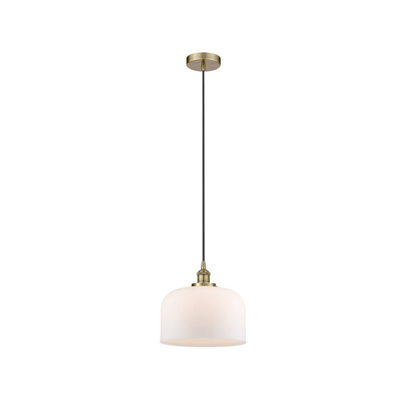 Luminaire suspendu en forme de cloche à 1 lumière Pattie, Blanc mat, Laiton antique