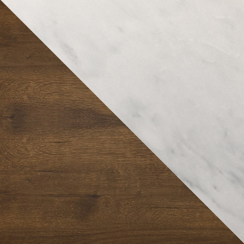 Rakira Modern Farmhouse Console Table, White Marble/Walnut