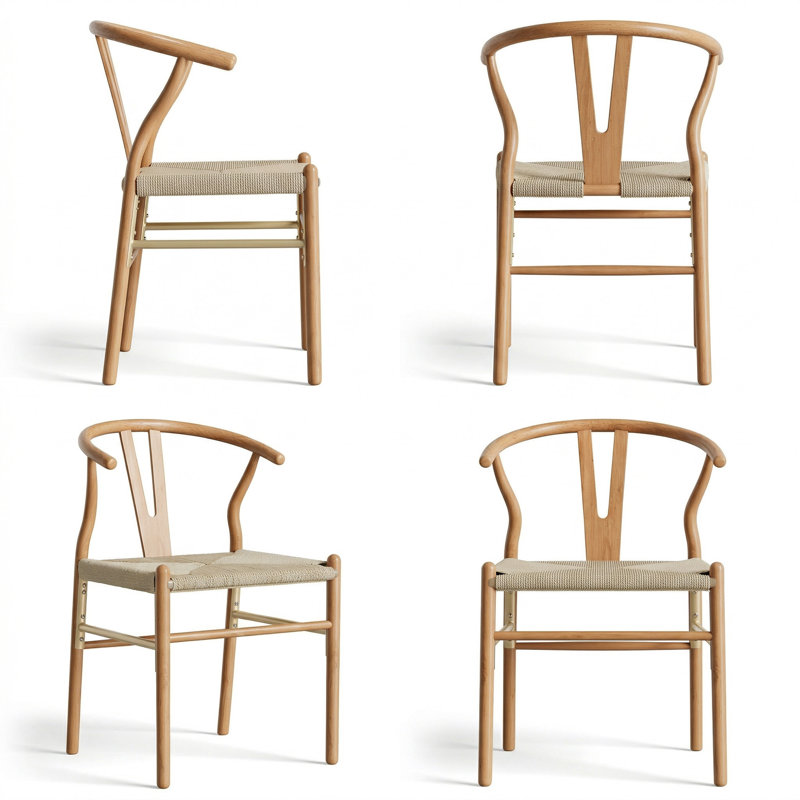 Wishbone Chair Solid Wood Y-Back Dining Chairs, Beige/Brown